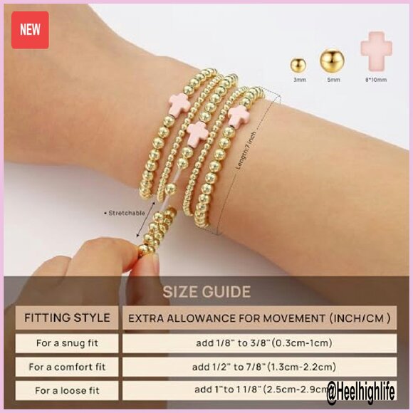 14K Gold Plated Beaded Bracelet Set Stretch Stackable Dainty - Picture 8 of 8